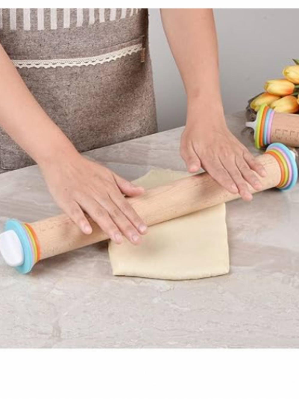 Solid Wood Rolling Pin Scale Dough Roller Ergonomic